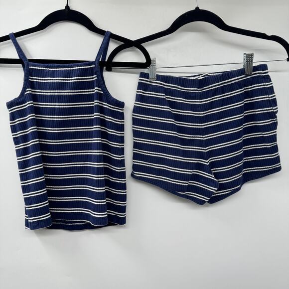 Hanna Andersson Girls Cotton Stretch Tank & Shorts Set Sz 10 Blue Striped Preppy - Picture 3 of 8